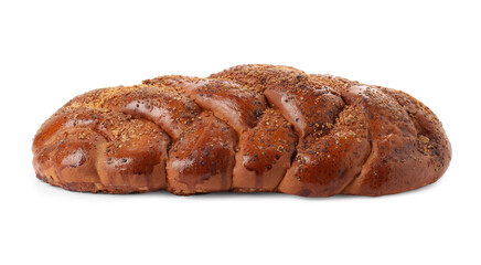 Tasty braided bread isolated on white. Fresh pastry