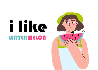 This digital illustration depicts a girl holding a watermelon slice, capturing the essence of summer. The watermelon symbolizes the refreshing and sweet delights of the season.