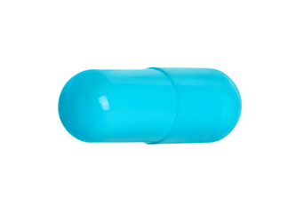 One light blue pill on white background. Medicinal treatment