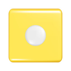 Realistic 3d yellow square shape with dot or point sign. Decorative square button icon, 3d button symbol element. Abstract vector illustration isolated on white background