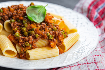 pasta bolognese minced meat and vegetable sauce meal food snack on the table copy space food background rustic top view