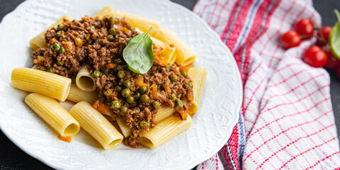 pasta bolognese minced meat and vegetable sauce meal food snack on the table copy space food background rustic top view