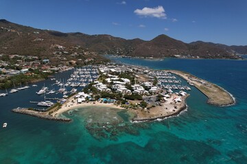 Obraz premium The Tortola island marina in the British Virgin Islands sky view
