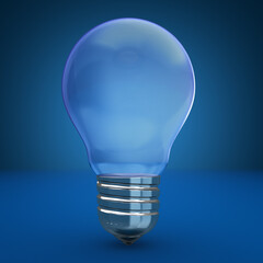3d illustration of light bulb template with empty space over blue background
