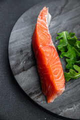 salmon raw piece fish fresh seafood meal food snack on the table copy space food background rustic top view