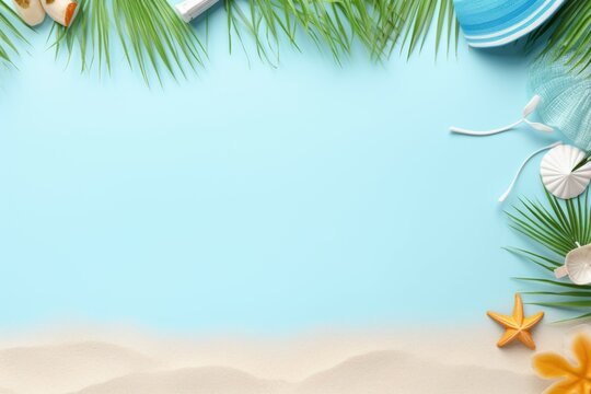 Beach themed frame for Flyers, Menù or Posters with Holiday Vacation Elements with space for text - Generative AI