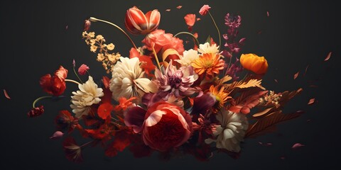 Obraz na płótnie Canvas Floral composition center blank space, Generative AI