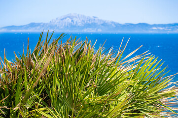 Panoramic view of Gibraltar Strait from Spanish side in Tarifa, Spain