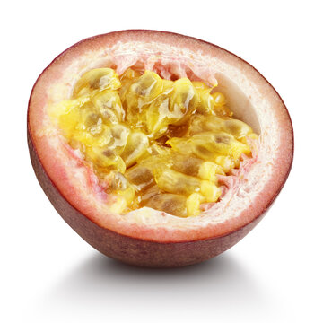 Half of passion fruit isolated on white background with clipping path