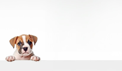 puppy dog isolated on white background, with copy space for text, banner