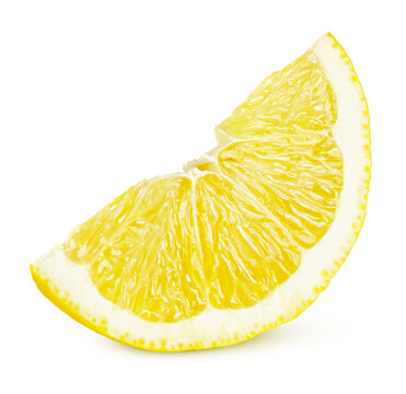 One slice of lemon citrus fruit isolated on white background