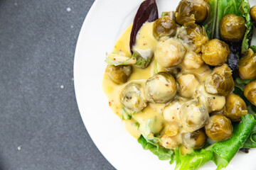 Brussels sprouts mustard sauce vegetable food meal food snack on the table copy space food background rustic top view