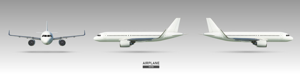 Aircraft or airplane on front and side view, vector illustration