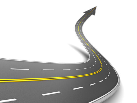3d illustration of road with arrow at end, over white background