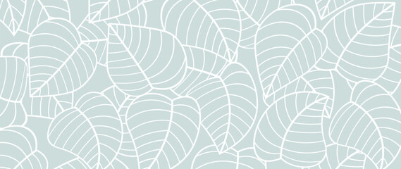 Naklejka na ściany i meble Botanical leaves, line art vector background. Simple blue abstract wallpaper with botanical leaves. Design for prints, home decoration, fabric and cover design. vector illustration.