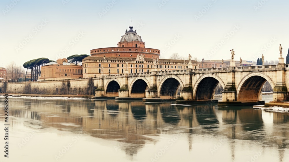 Aufkleber a bridge over a river with a castle in the background. generative ai image.