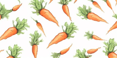 Fresh Organic Carrot Vegetable Background, Horizontal Watercolor Illustration. Healthy Vegetarian Diet. Ai Generated Soft Colored Watercolor Illustration with Delicious Juicy Carrot Vegetable.
