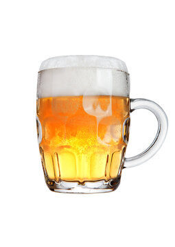 Retro glass of beer with foam isolated on white background