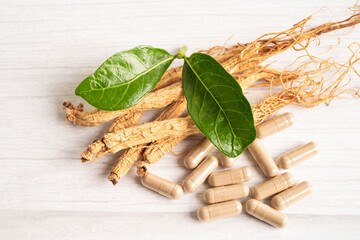 Ginseng, dried vegetable herb. Healthy food famous export food in Korea country.