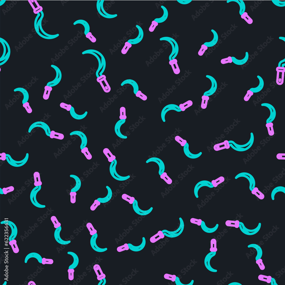 Poster line sickle icon isolated seamless pattern on black background. reaping hook sign. vector