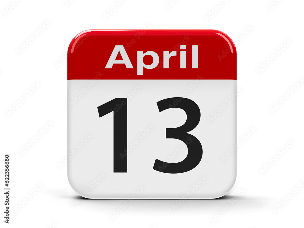 Aufkleber calendar web button - thirteenth of april - world rock-n-roll day, three-dimensional rendering