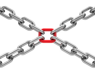 Chains with red link, three-dimensional rendering