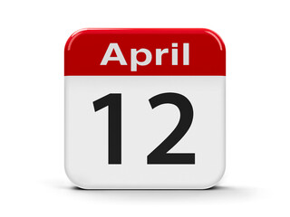 Calendar web button - Twelfth of April - International Day of Human Space Flight and Cosmonautics Day, three-dimensional rendering