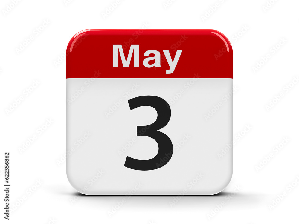 Poster calendar web button - the third of may - world press freedom day, three-dimensional rendering
