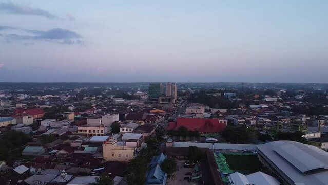 Aerial view of Central Borneo on a sunny morning with a beautiful blue sky. Pangkalan Bun, Central Borneo. Indonesia - July 10, 2023