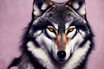 Portrait of a wolf in fashion magazine style. Generative AI