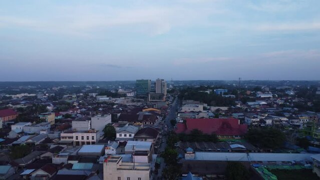 Aerial view of Central Borneo on a sunny morning with a beautiful blue sky. Pangkalan Bun, Central Borneo. Indonesia - July 10, 2023