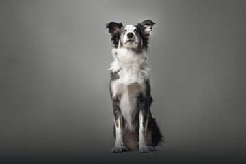 Cute border collie sitting, isolated on grey background, created with Generative Ai Technology