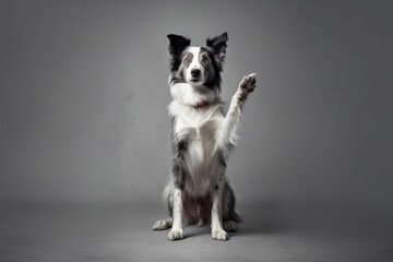 Cute border collie begging, isolated on grey background, created with Generative Ai Technology