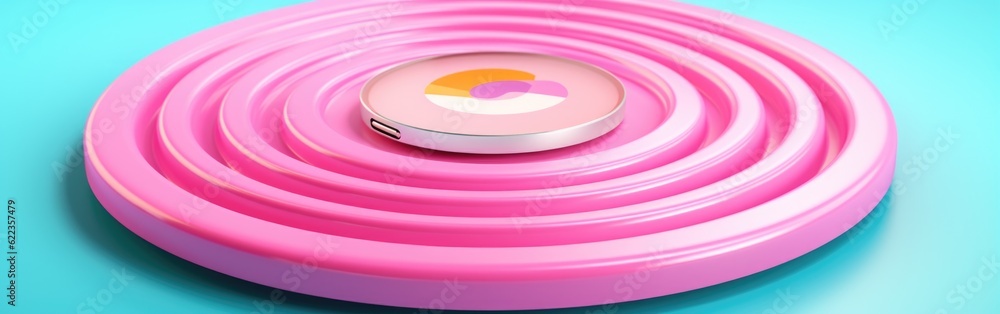 Poster a pink object on top of a blue surface. generative ai image.