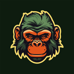 smiling sleepy monkey Gorilla head logo mascot, for tshirt, cover, esport, badge, emblem