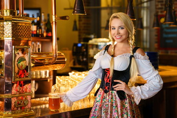 Young waitress in uniform in a bar