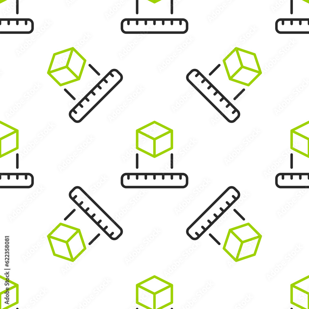 Poster line isometric cube icon isolated seamless pattern on white background. geometric cubes solid icon. 