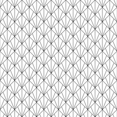 Interlocking triangles tessellation background. Image with repeated scallops. Fish scale. Seamless pattern with scales. Modern japanese motif. Peacock. Squama. Palm tree leafs grid. Vector for print.