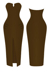 Brown evening dress. vector illustration