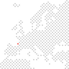 Bordeaux in Frankreich: Europakarte aus grauen Punkten mit roter Markierung