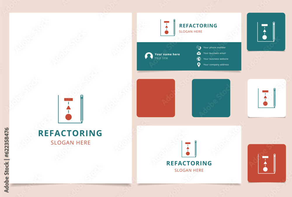 Poster refactoring logo design with editable slogan. branding book and business card template.