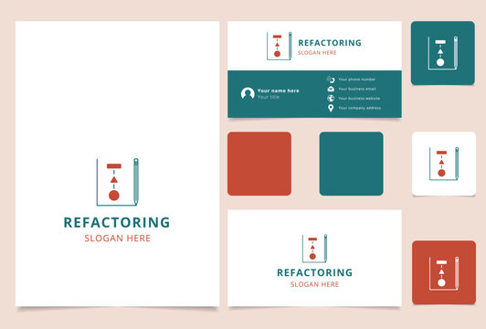 Refactoring logo design with editable slogan. Branding book and business card template.