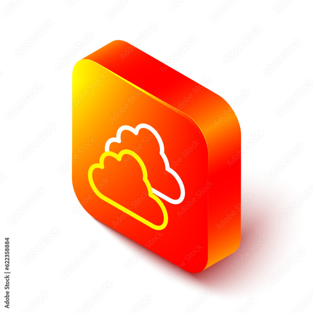 Poster isometric line cloudy weather icon isolated on white background. orange square button. vector