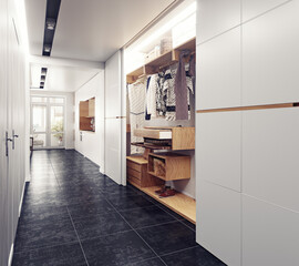 Fototapeta na wymiar modern interior of the hallway. 3D rendering