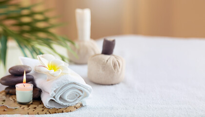 Fototapeta na wymiar spa still life with towel and candles
