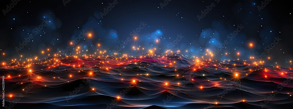 Poster abstract lines with dots over dark background. connecting or big data concept