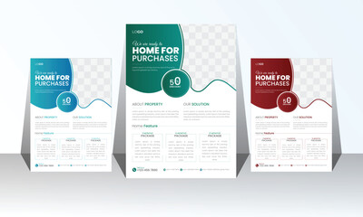 Obraz premium Modern Real-Estate Flyer Template ready use for your business advertisements. Clean, Elegant & Property This templates are ideal to create a unique atmosphere of you Real-Estate Business. 