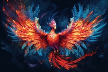 Fototapeta premium A painting of a colorful bird on a dark background, created with Generative Ai Technology