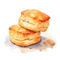 Freshly Baked Scone Pastry Background, Square Watercolor Illustration. Crusty Pastry, Gourmet Bakery. Ai Generated Soft Colored Watercolor Illustration with Aromatic Traditional Scone Pastry.