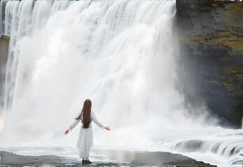 woman in the waterfall